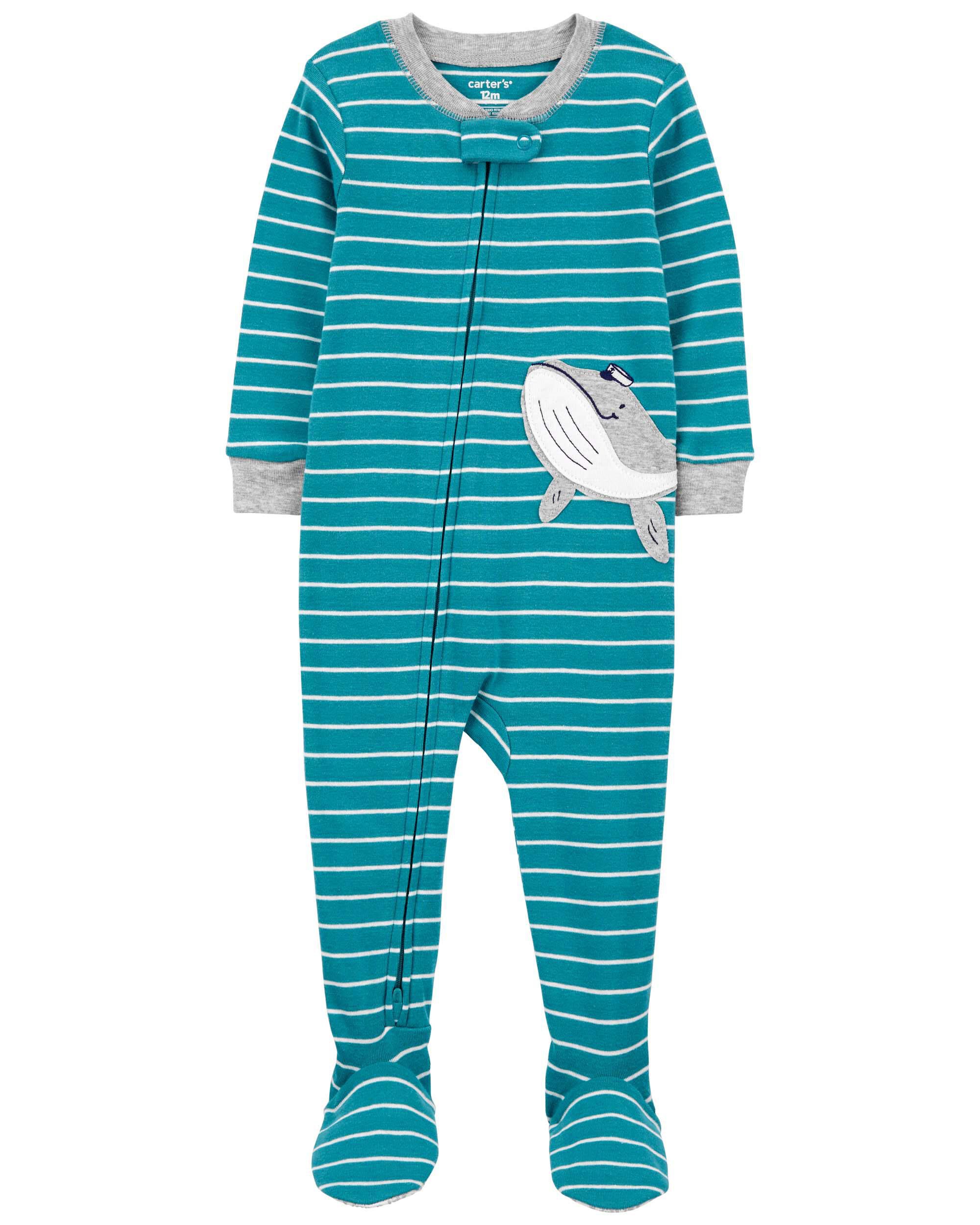 Toddler 1 Piece Striped Whale 100 Snug Fit Cotton Footed Pyjamas