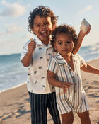 Toddler Boy Beach Short-Sleeve Button-Down Shirt - Cream/Black, image 3 of 5 slides