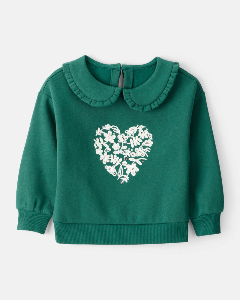 Toddler Girl Heart Long-Sleeve Pullover Sweatshirt - Green, image 1 of 4 slides