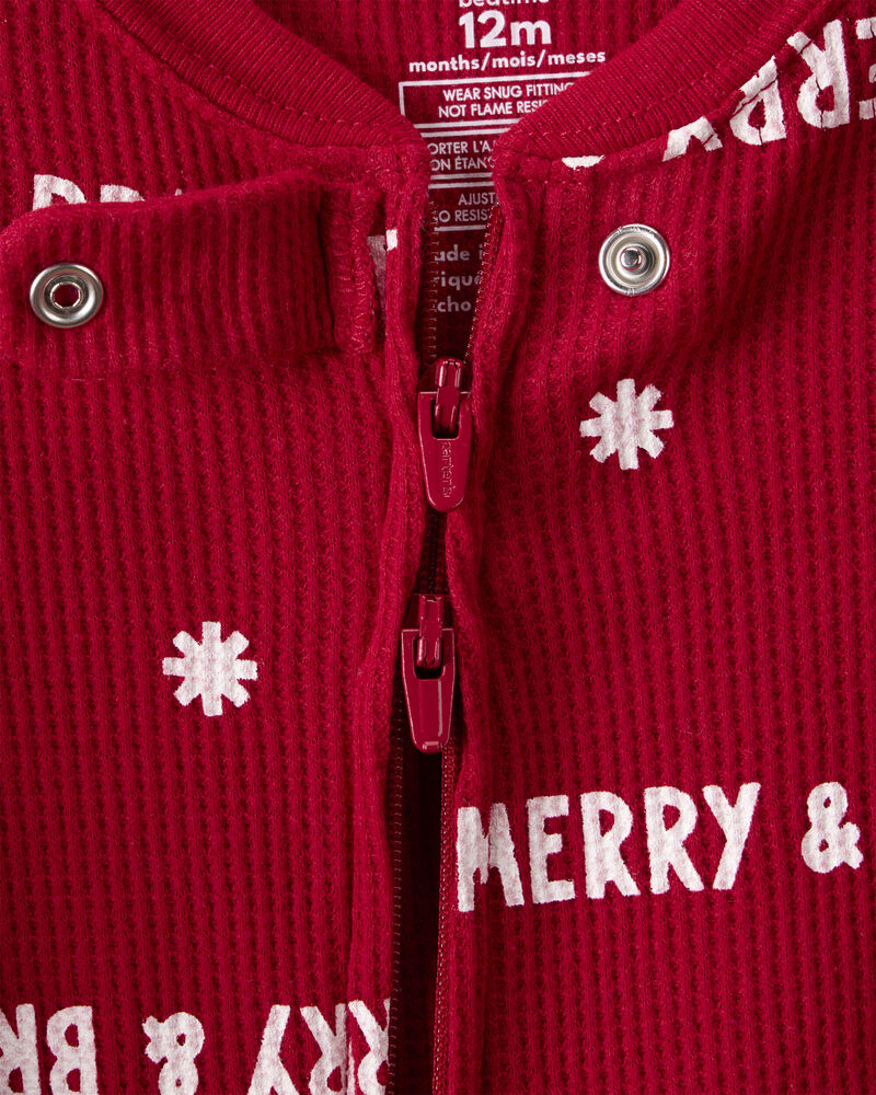 Baby Merry & Bright Christmas Cotton Long-Sleeve 2-Way Zip 1-Piece pyjamas - Red, image 2 of 4 slides
