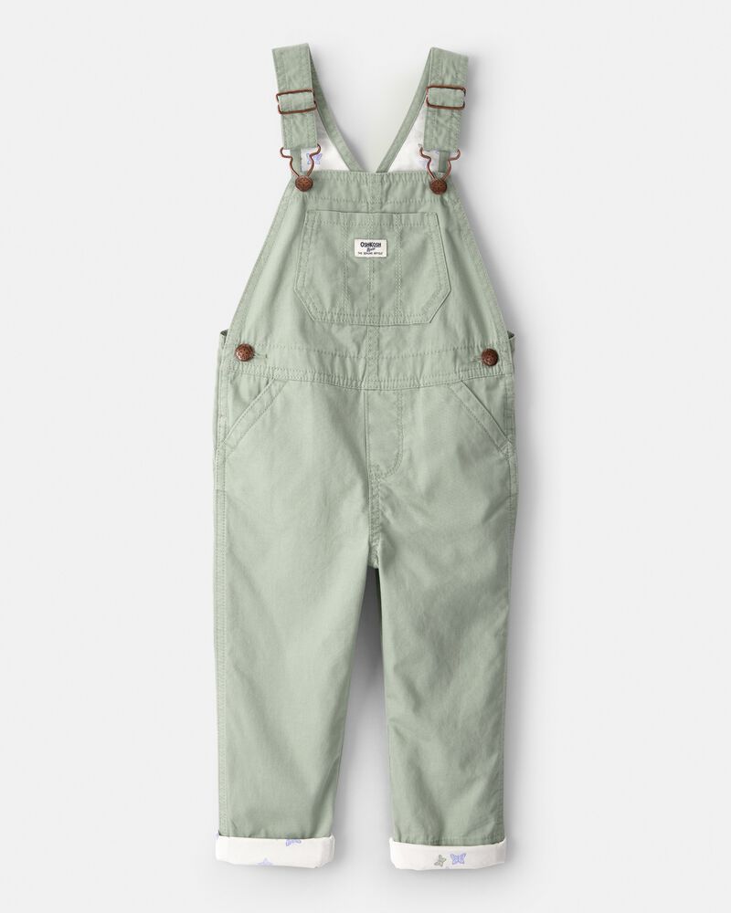 Toddler Girl Butterfly-Lined Canvas Overalls - Green, image 1 of 4 slides