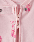 Baby Girl Ballet Print 100% Cotton Long-Sleeve 2-Way Zip 1-Piece Pyjamas - Pink, image 2 of 5 slides