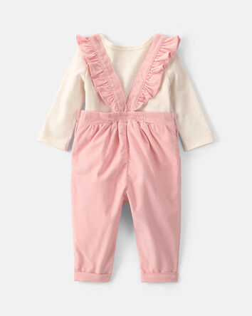 B&eacute;b&eacute; fille - Ensemble 2 pi&egrave;ces salopette en velours c&ocirc;tel&eacute; &agrave; motif c&oelig;urs &ndash; Rose, 