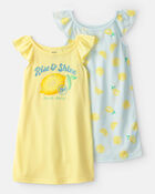 Girls 2-Pack Lemon Loose Fit Night Gown - Blue/Yellow, image 1 of 5 slides