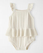 Baby Girl Organic Cotton Pointelle Bubble in Cream, image 1 of 4 slides