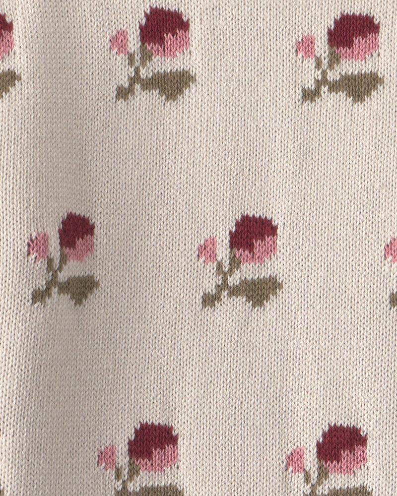 Toddler Girl Organic Cotton Sweater Knit Pullover in Floral Jacquard, image 4 of 5 slides