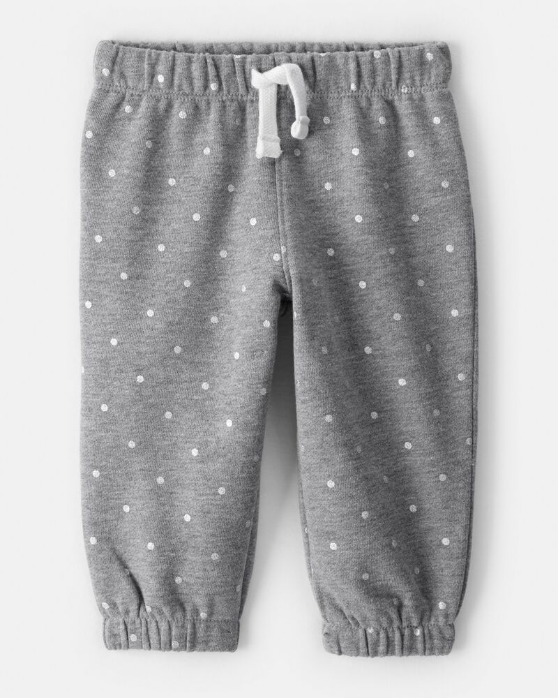 Baby Girl Polka Dot Fleece Pants - Grey, image 1 of 4 slides