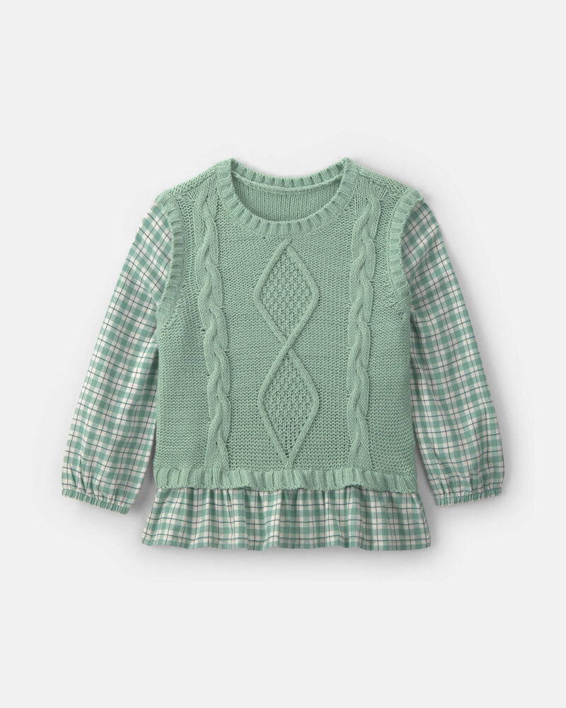Toute-petite fille &ndash; Haut gilet en tricot &agrave; carreaux &ndash; Vert , image 1 sur 6 diapositives