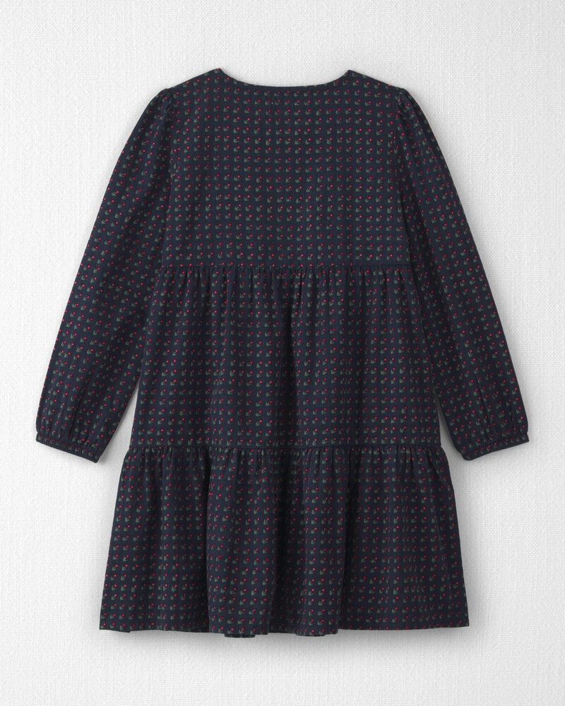 Girls Organic Cotton Dobby Dress in Navy Floral, image 2 of 5 slides