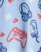 Boys Video Games Print Loose Fit Long-Sleeve Zip-Up 1-Piece Pyjamas - Blue, image 2 of 3 slides