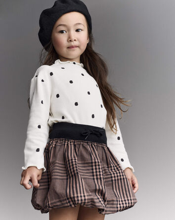 Toddler Girl Bubble Skirt in Plaid - Tan, 