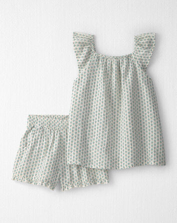 Girls 2-Piece Organic Cotton Gauze Top & Short Set in Floral, 