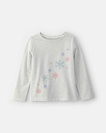 Girls Snowflake Long-Sleeve Graphic Tee - Grey, 