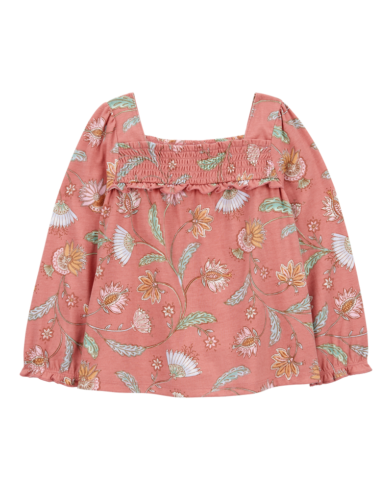 Baby Wildflower Print Smocked Square Neck Top, image 1 of 3 slides