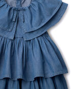 Toddler Girl Ruffle Tiered Dress in Chambray - Blue, image 5 of 6 slides