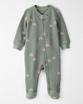 Baby Waffle Knit Sleep & Play Pyjamas in Magical Rainbow Print Made with Organic Cotton, 