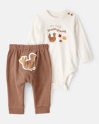 Baby My First Thanksgiving Cotton Long-Sleeve Tee & Pant Set - Brown/Cream, image 1 of 4 slides