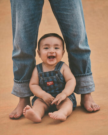 Baby Striped Denim Shortall - Dark Wash, 