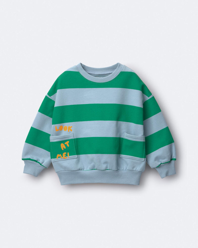 Toddler 'Look at Me!' Otter Sweatshirt&trade; with Pockets in Stripes - Green/Blue, image 2 of 5 slides