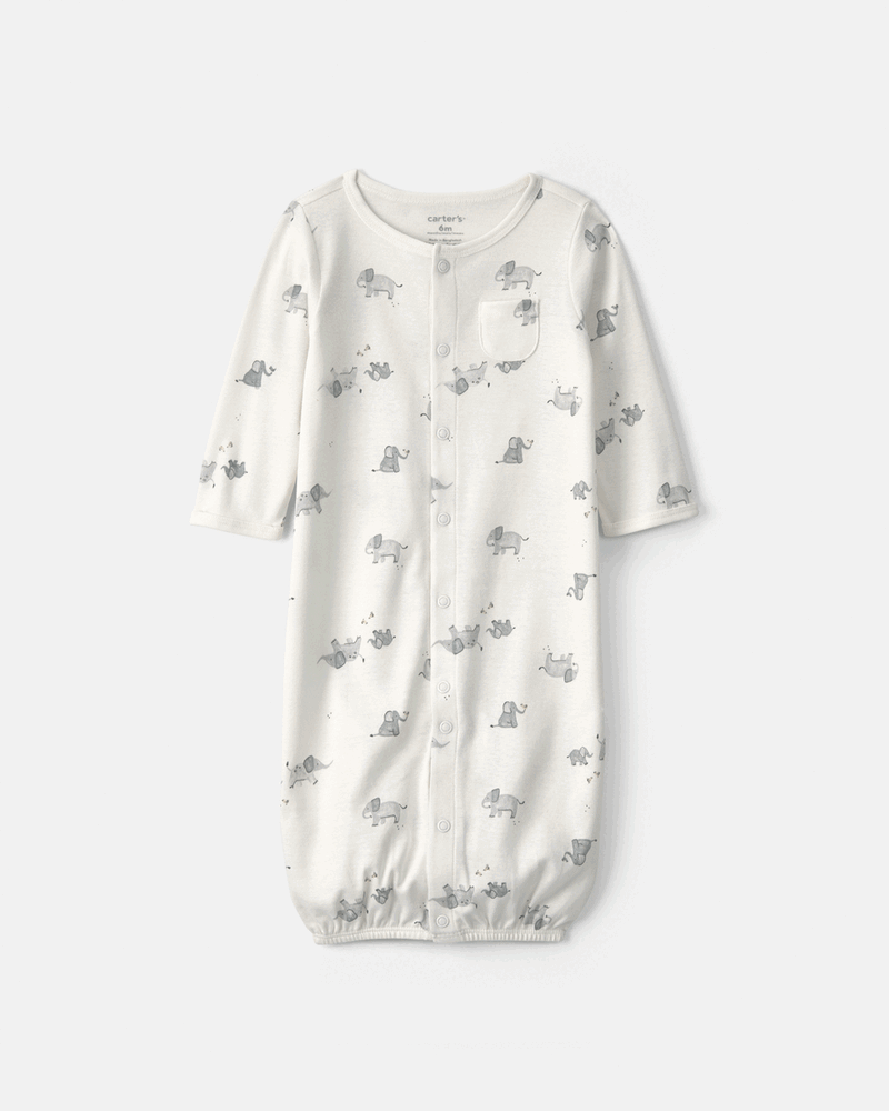 B&eacute;b&eacute; - Robe de nuit convertible en 100&nbsp;% coton &agrave; motif &eacute;l&eacute;phant &ndash; Cr&egrave;me, image 2 sur 4 diapositives