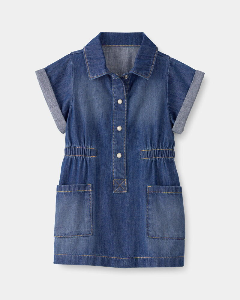 Baby Girl Denim Button-Up Dress - Dark Wash, image 1 of 5 slides