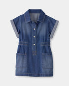 Baby Girl Denim Button-Up Dress - Dark Wash, image 1 of 5 slides