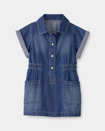 Baby Girl Denim Button-Up Dress - Dark Wash, 