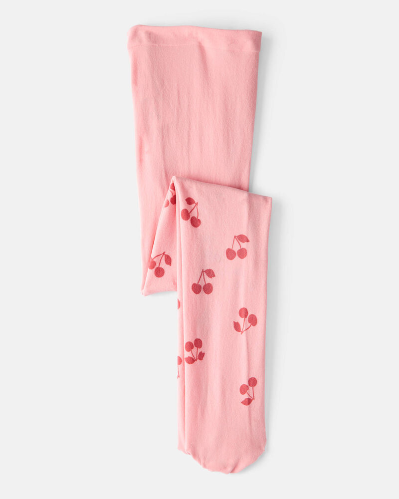 Girls Cherries Cotton-Nylon Tights - Pink, image 1 of 2 slides