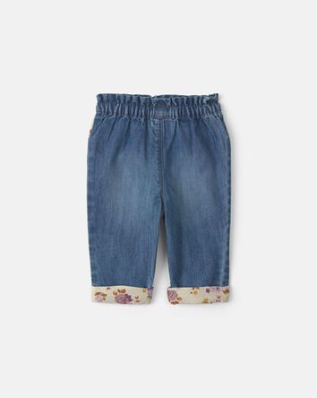 Baby Girl Floral Patch Denim Pull-On Jeans - Light Wash, 