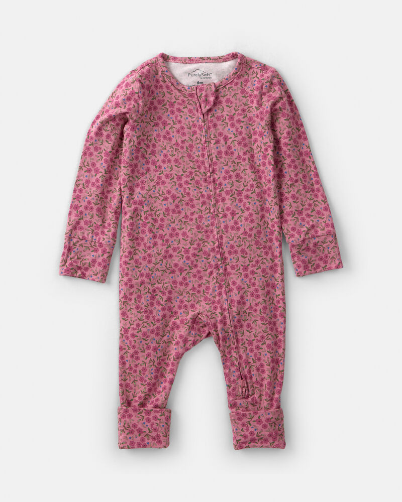 Baby Girl Floral PurelySoft&trade; 2-Way Zip Sleep & Play Pyjamas - Pink, image 1 of 9 slides