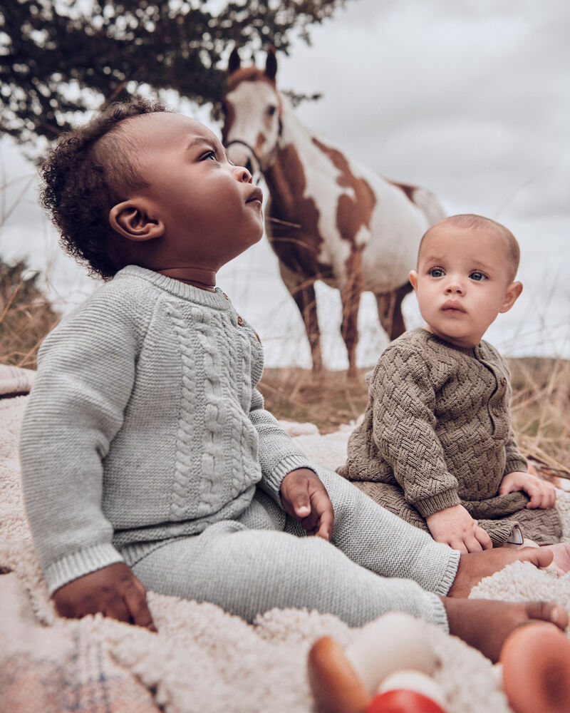 Baby Organic Cotton Cable Knit Sweater Set, image 4 of 5 slides