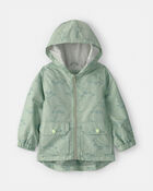 Toddler Boy Dinosaur Print Rain Jacket- Green , image 1 of 3 slides