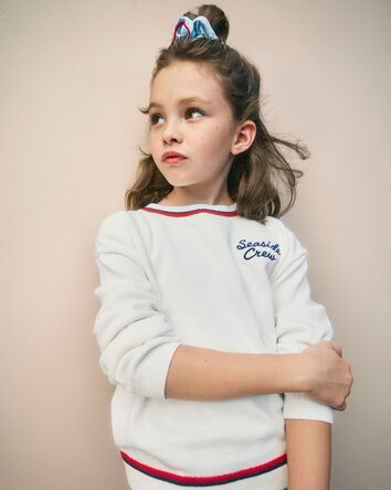 Girls 'Seaside Crew' Nautical Sweater - White, 