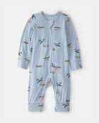 B&eacute;b&eacute; gar&ccedil;on - Grenouill&egrave;re PurelySoft avec fermeture &agrave; glissi&egrave;re 2 sens, motif avion - Bleu, image 1 sur 6 diapositives