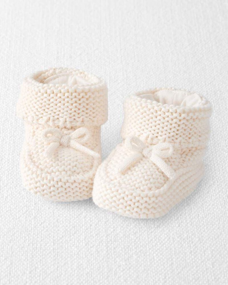 B&eacute;b&eacute; Chaussons crochet&eacute;s en coton biologique - Cr&egrave;me, image 1 sur 2 diapositives