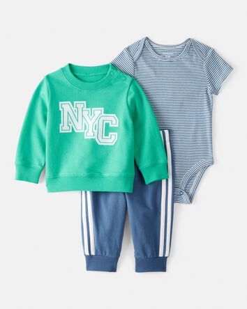 Baby Boy 3-Piece NYC Pullover Outfit Set - Green, 