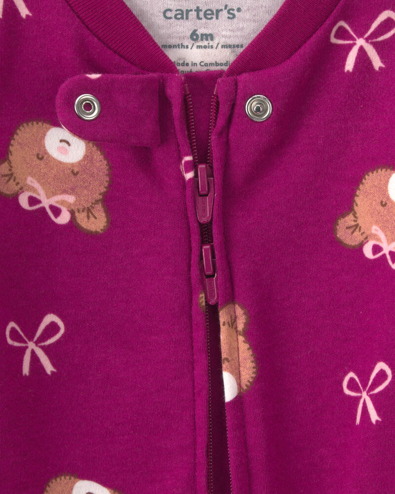 B&eacute;b&eacute; fille - Grenouill&egrave;re 100 % coton avec fermeture &agrave; glissi&egrave;re double sens &agrave; motif ourson &ndash; Mauve, image 6 sur 7 diapositives