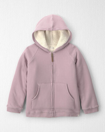 Girls Recycled Teddy Fleece Waffle Knit Hooded Jacket Made with Organic Cotton, 
