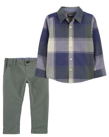 Toddler 2-Piece Button Front Shirt and Chinos Set, 