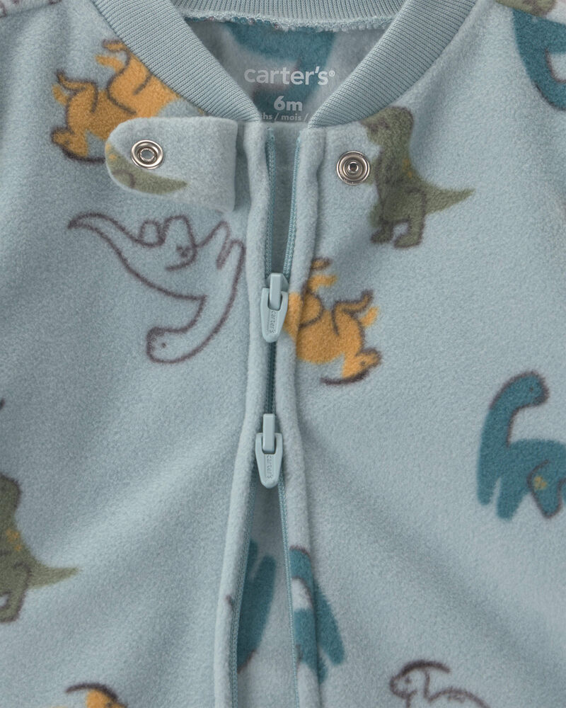 Baby Boy Fleece Dinosaur 2-Way Zip Sleeper - Blue, image 3 of 5 slides