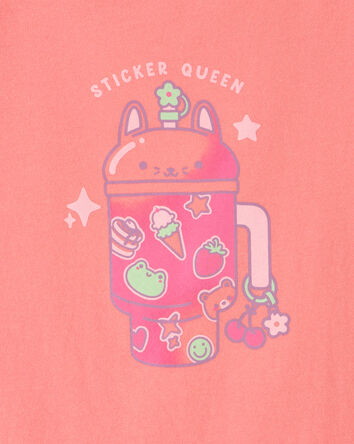 Girls 'Sticker Queen' Graphic Tee - Orange, 