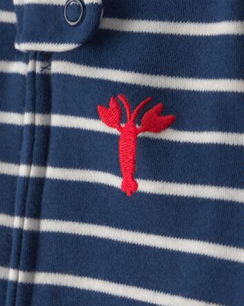 Baby Boy Lobster 2-Way Zip 100% Cotton Sleeper - Blue, 