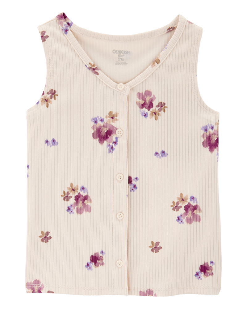 Kid Floral Print Button-Down Ribbed Vest, image 1 of 3 slides