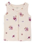Kid Floral Print Button-Down Ribbed Vest, image 1 of 3 slides