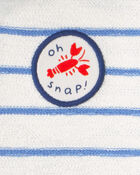B&eacute;b&eacute; gar&ccedil;on - &laquo;Oh Snap!&raquo; Barboteuse &agrave; rayures &agrave; manches courtes et capuchon, homard - Bleu/Blanc, image 3 sur 3 diapositives