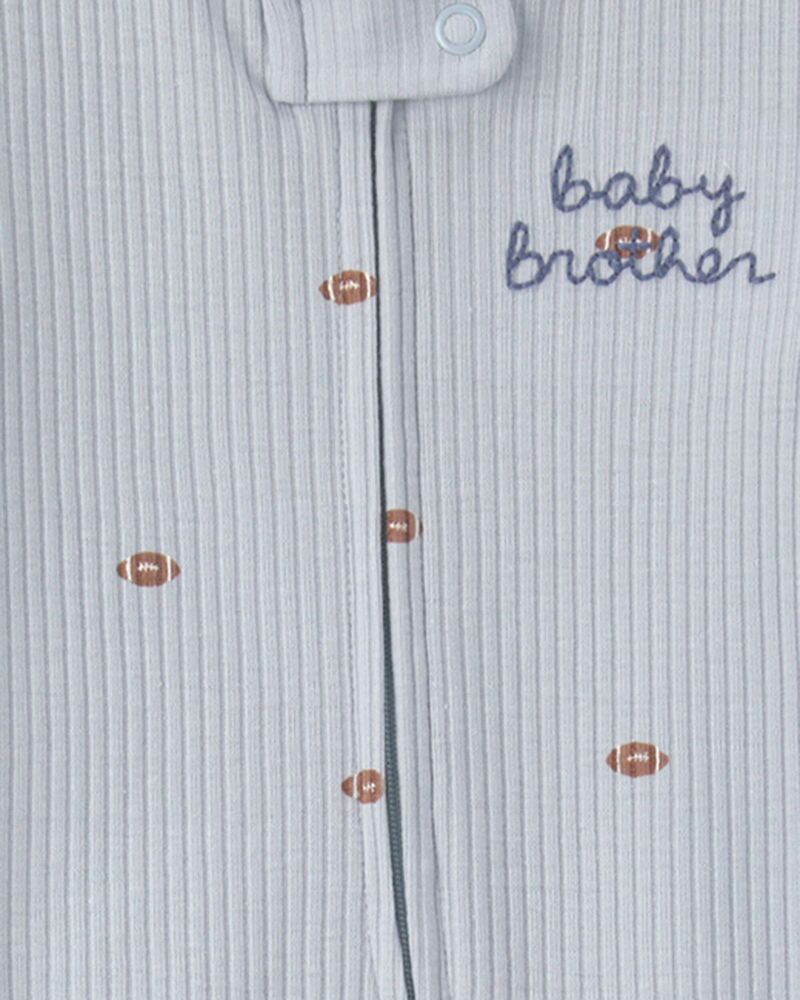 Baby Boy Baby Brother' Cotton 2-Way Zip Sleeper - Blue, image 3 of 4 slides