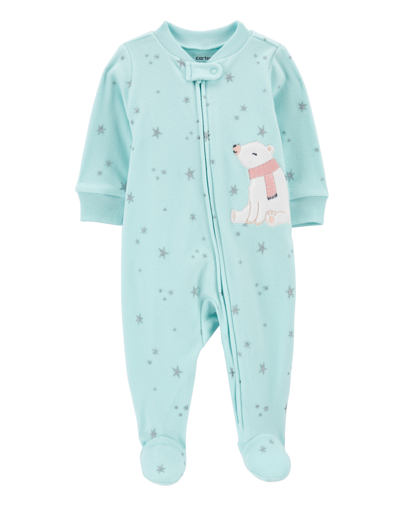 Baby Girls Baby Polar Bear Fleece Zip Up Footie Sleeper Pyjamas NB Carter s