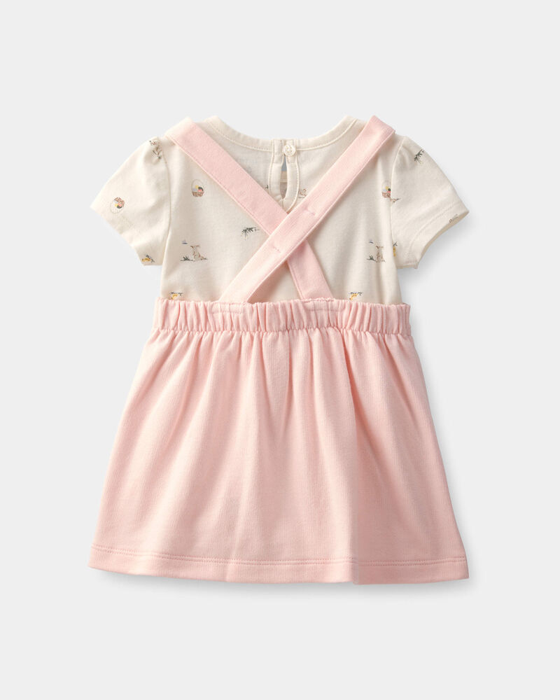 B&eacute;b&eacute; fille - Ensemble 2 pi&egrave;ces chasuble, lapin de P&acirc;ques - Rose/Ivoire, image 2 sur 5 diapositives