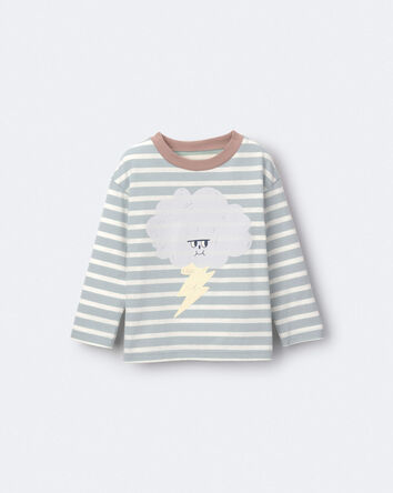 Tout-petit - T-shirts d&eacute;contract&eacute; &agrave; manches longues &agrave; imprim&eacute; nuage et &eacute;clair - Sarcelle, 