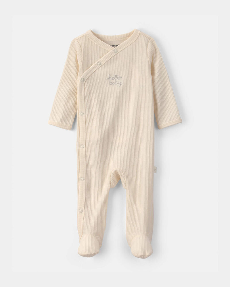 Baby 'Hello Baby' Cotton Sleeper - Cream, image 1 of 4 slides